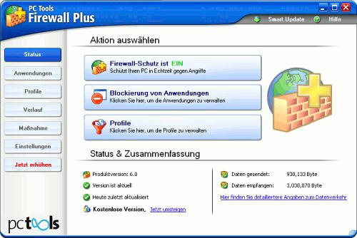 Die PC Tools Firewall Plus verf&uuml;gt &uuml;ber eine deutsche Benutzeroberfl&auml;che